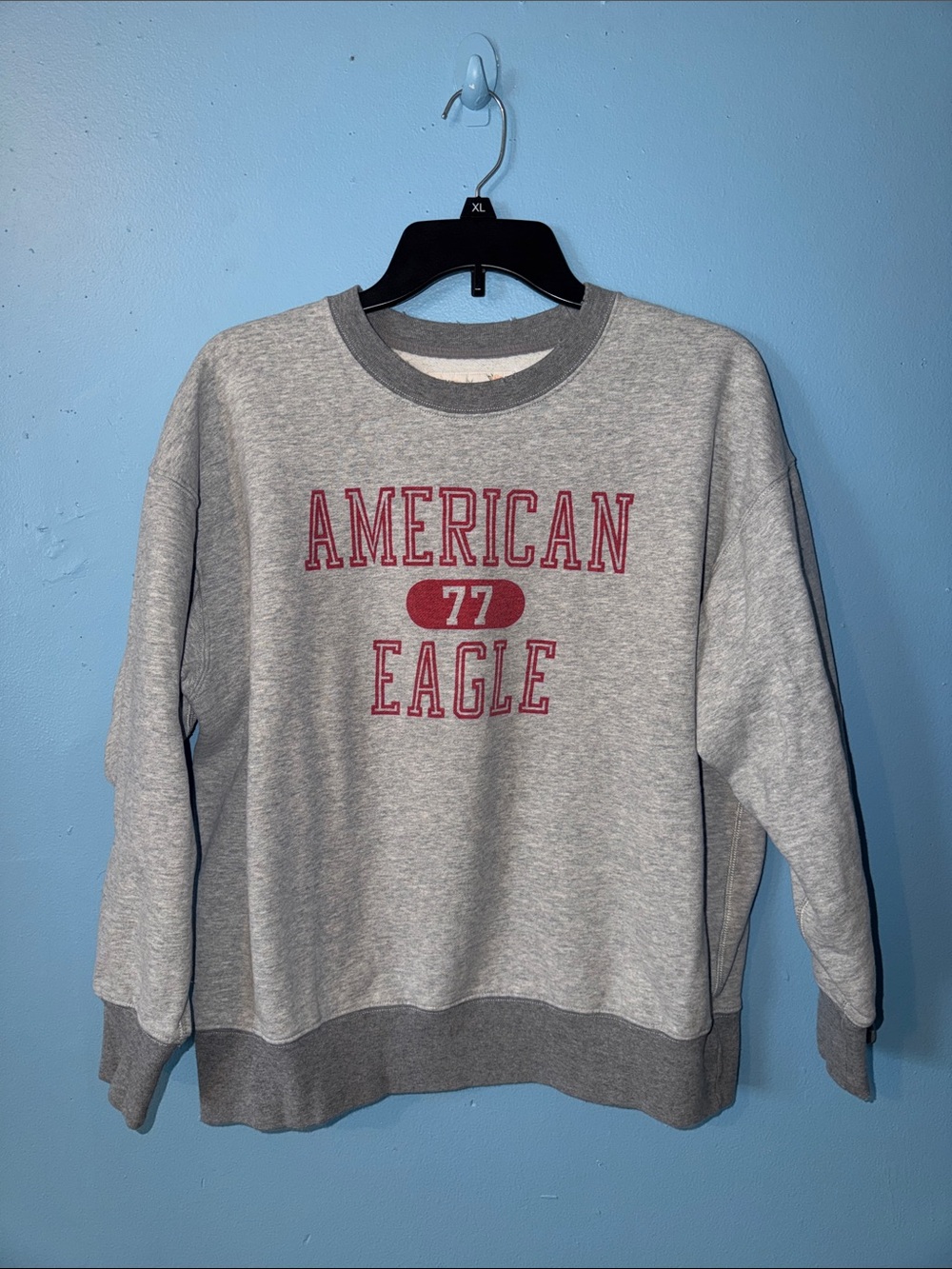 American Eagle Outfitters Gray Small Crewneck Sweatshirt with Red Chest Logo